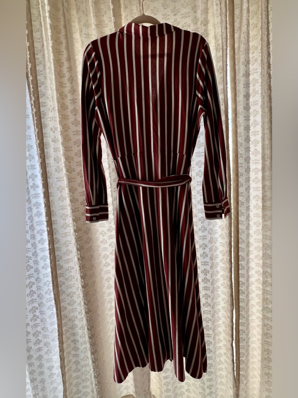 Boden sz12 Marcia Jersey Shirt Dress Burnt Orange Ivory Stripe Belted Midi Dress - Picture 3 of 7